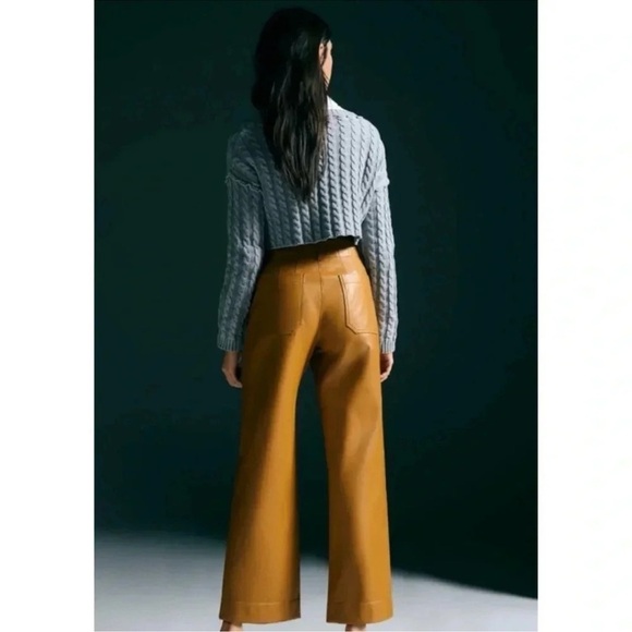 New Anthropologie The Colette Cropped Wide Leg Pants Maeve Faux Leather 30 - Picture 4 of 12